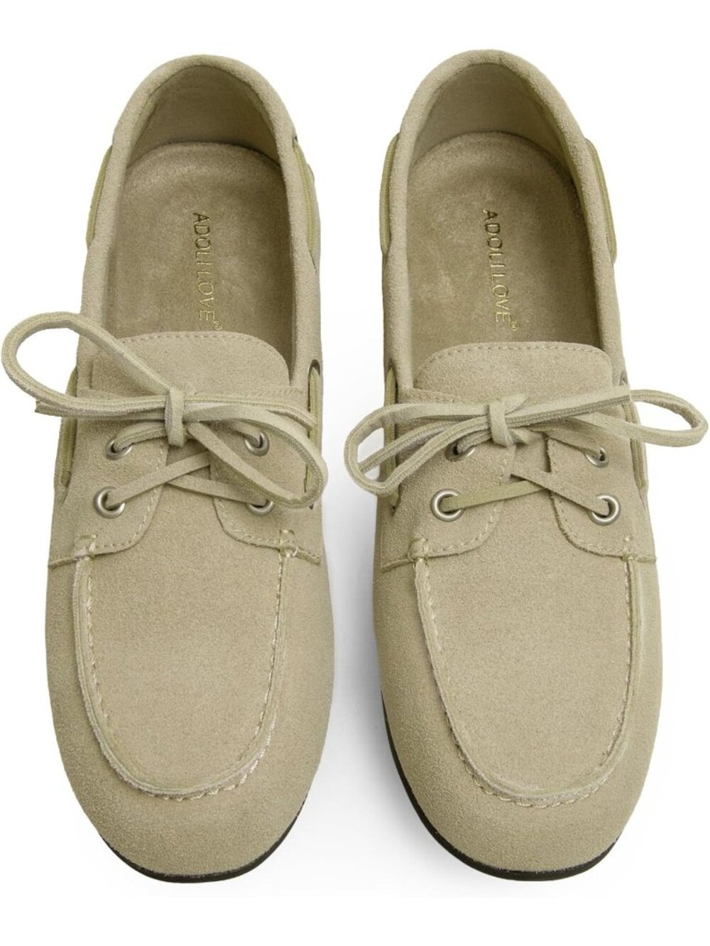 Women's Beige Suede Comfortable Bow Lace Loafer Slip On Casual Flats Boat Shoes